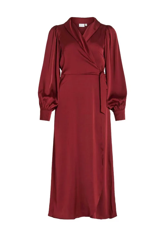 Vila Vienna Ravenna Wrap Ankle Dress, Cabernet