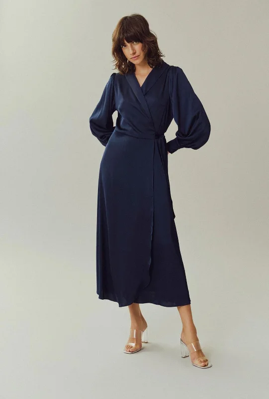 Vila Vienna Ravenna Wrap Ankle Dress, Navy Blazer