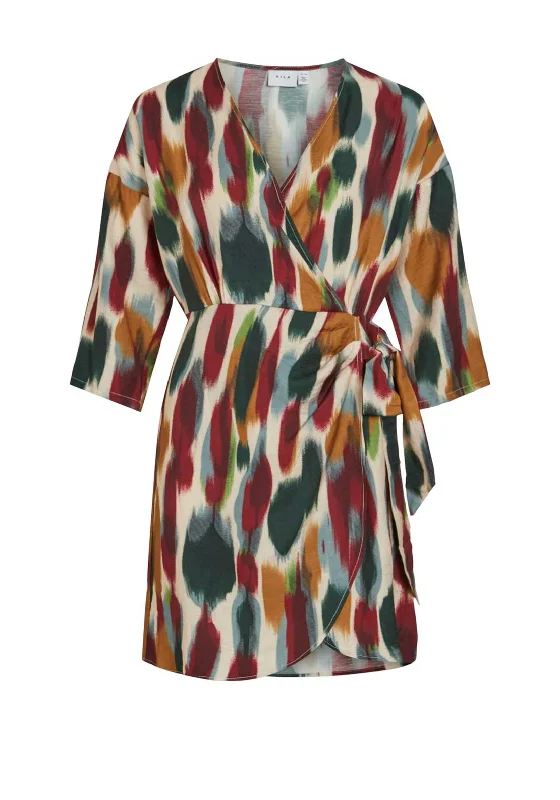 Vila Rano Art Print Wrap Dress, Angora