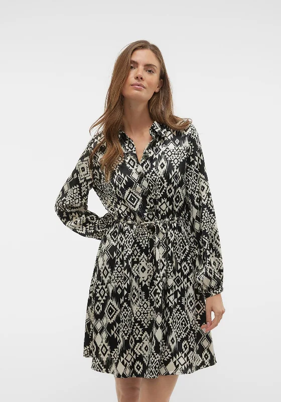 Vero Moda Gida Aztec Print Mini Shirt Dress, Black