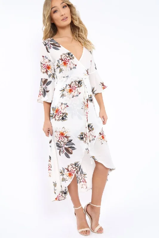 White Floral Wrap Dress - Adley