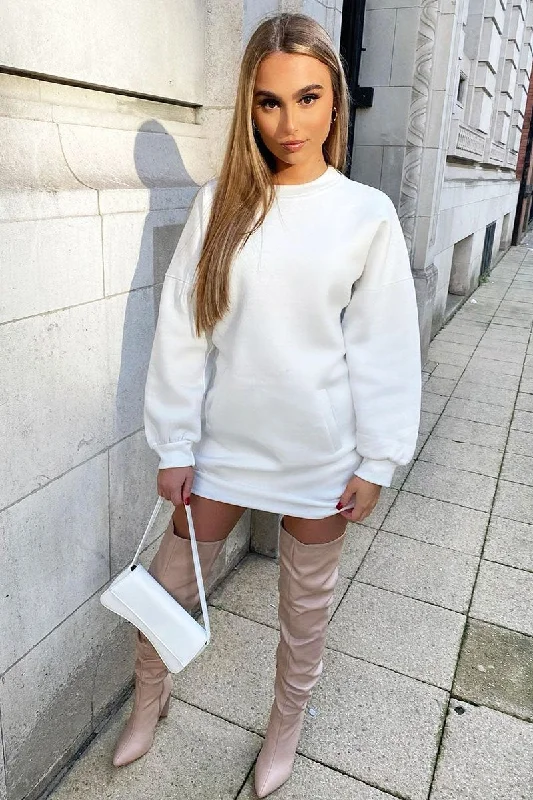 White Front Pocket Sweatshirt Mini Dress - Niamh