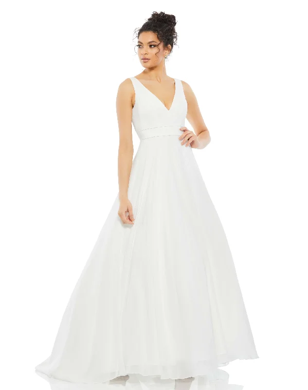 White Layered Tulle Chiffon Ball Gown