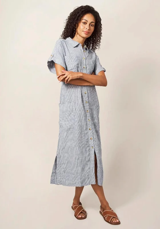 White Stuff Reno Linen Shirt Dress, Blue