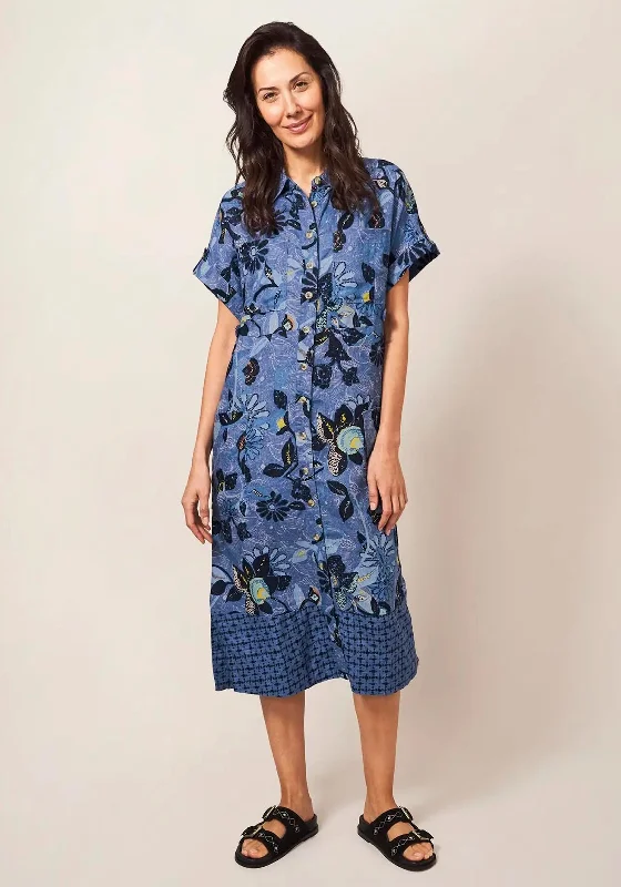 White Stuff Reno Floral Linen Shirt Dress, Blue