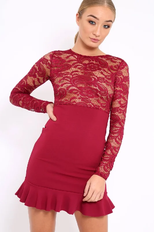 Wine Lace Bodycon Dress - Stacey