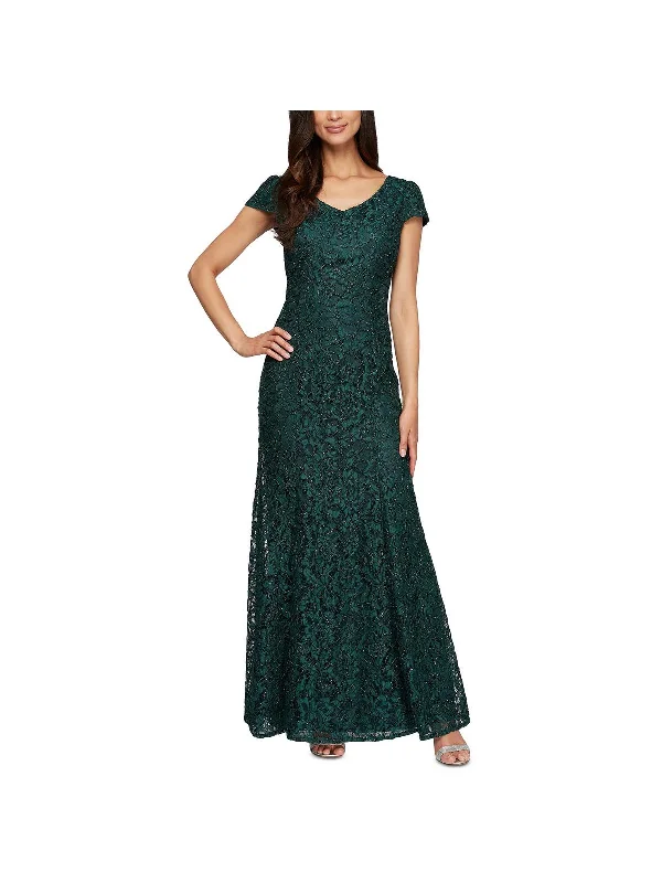 Womens Beaded Lace Evening Dress