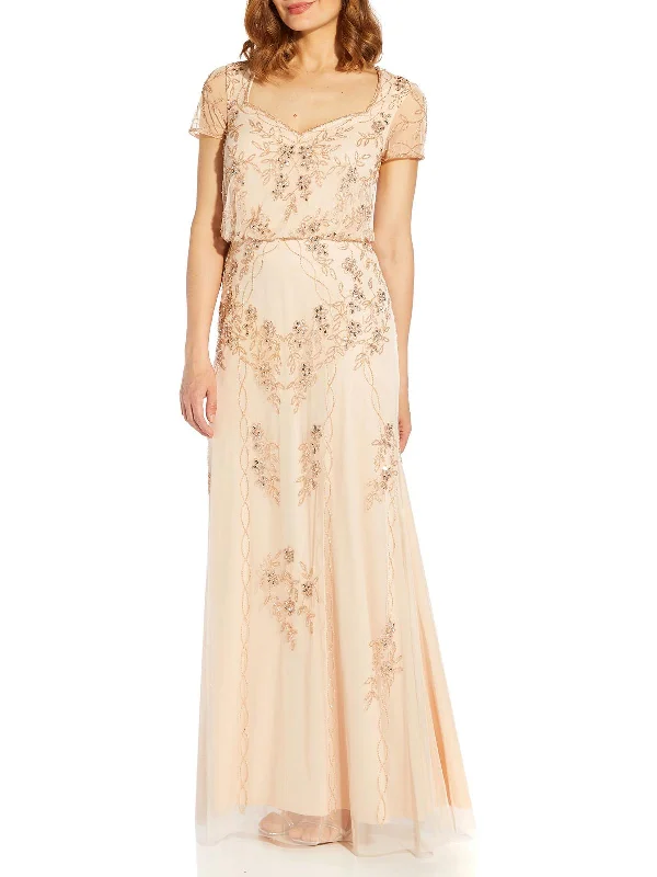 Womens Beaded Maxi Evening Dress