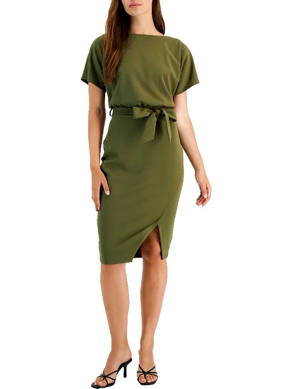 Womens Blouson Split Wrap Dress