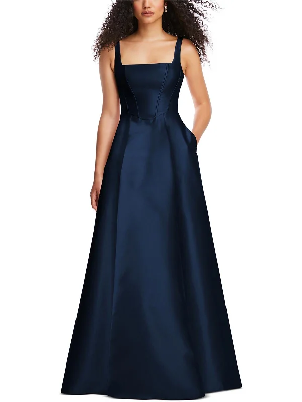 Womens Boned Bodice Square Neck Evening Dress