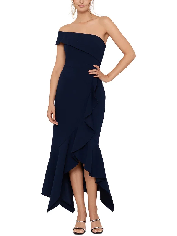 Womens Crepe One Shoulder Evening Dress