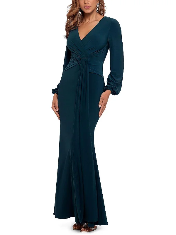 Womens Draped V-Neck Evening Dress