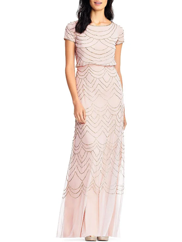 Womens Embellished Blouson Evening Dress