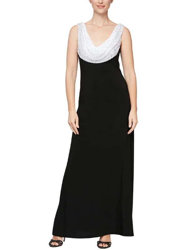 Womens Embellished Cowl Neck Evening Dress