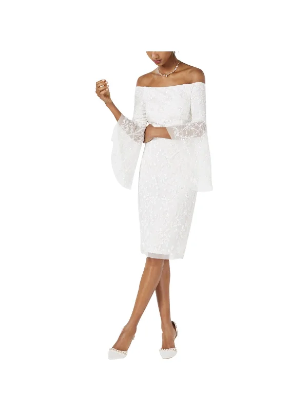 Womens Embellished Off-The-Shoulder Cocktail Dress