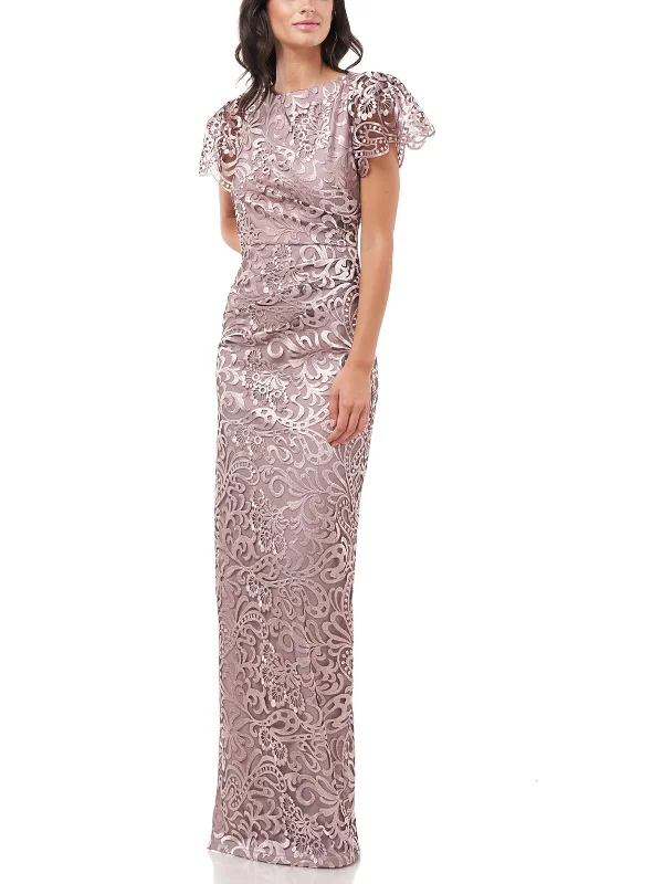 Womens Embroidered Split Hem Evening Dress