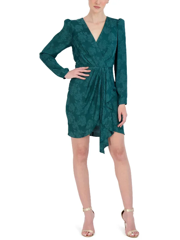 Womens Faux Wrap Mini Cocktail and Party Dress