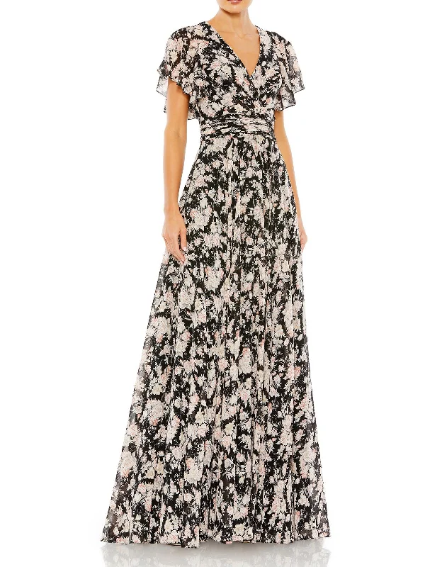 Womens Floral Maxi Evening Dress