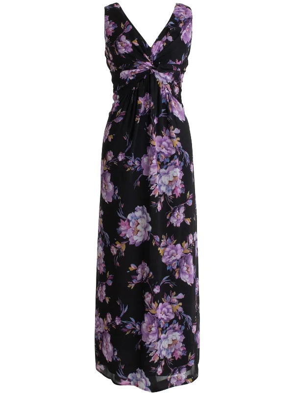 Womens Floral Print Chiffon Evening Dress