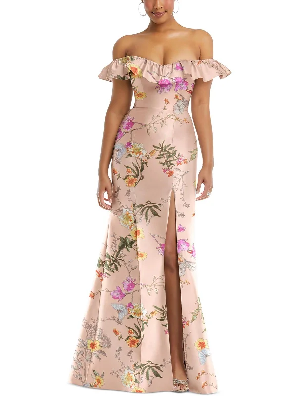 Womens Floral Print Polyester Evening Dress