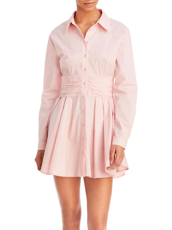 Womens Gathered Above Knee Shirtdress