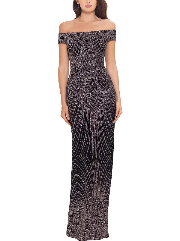 Womens Glitter Sheath Evening Dress