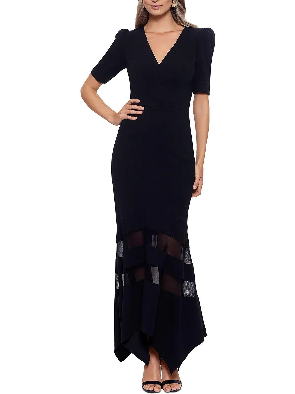 Womens Illusion Fit & Flare Evening Dress