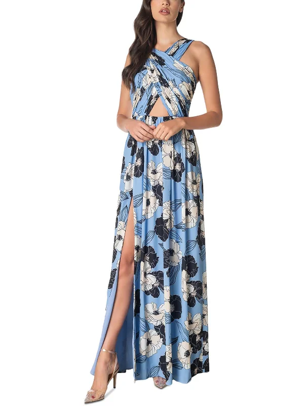 Womens Knit Floral Evening Dress