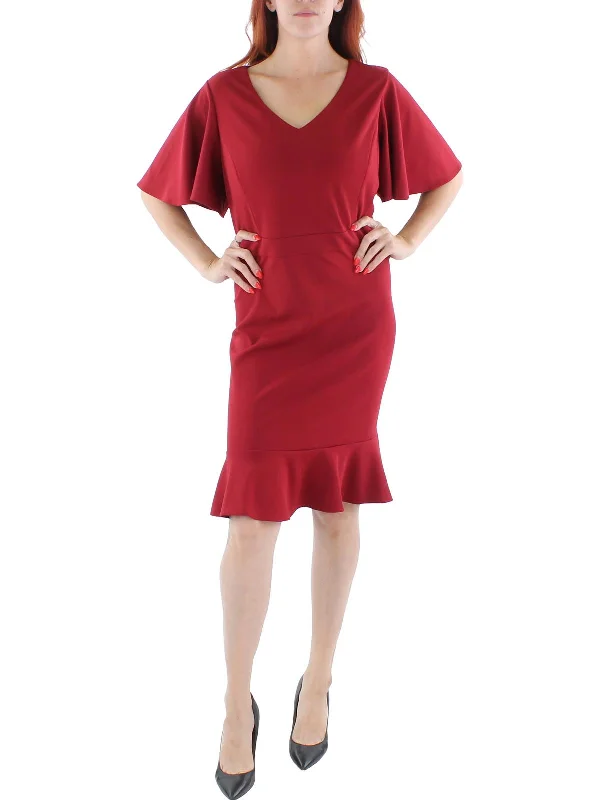 Womens Knit Flutter Sleeves Sheath Dress