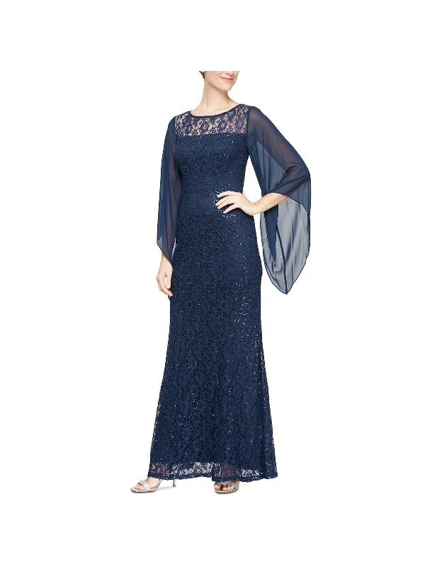 Womens Lace Embellished Evening Dress