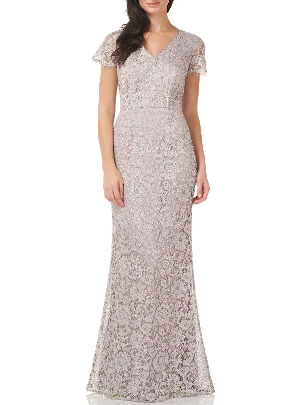 Womens Lace Metallic Evening Dress