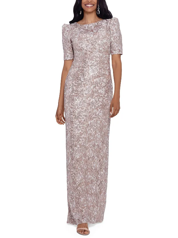 Womens Lace Sequin Evening Dress