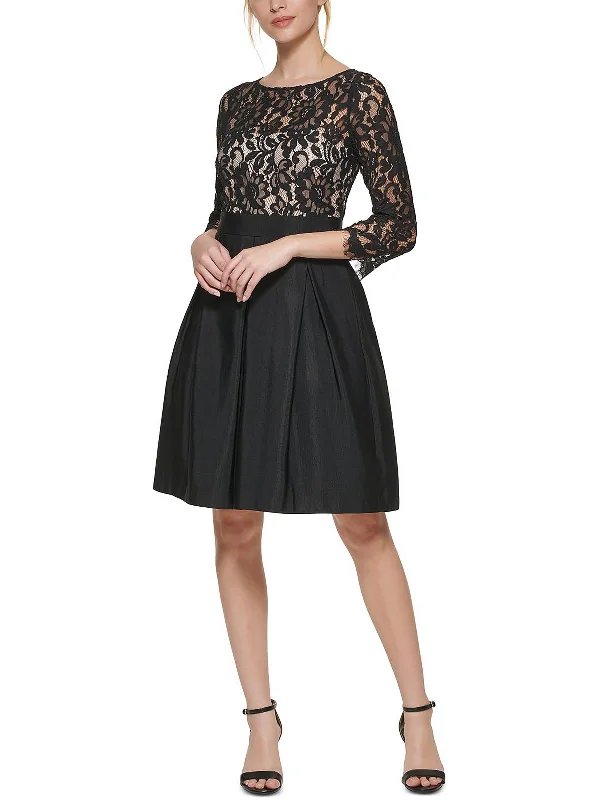 Womens Lace-Top Boat-Neck Cocktail and Party Dress