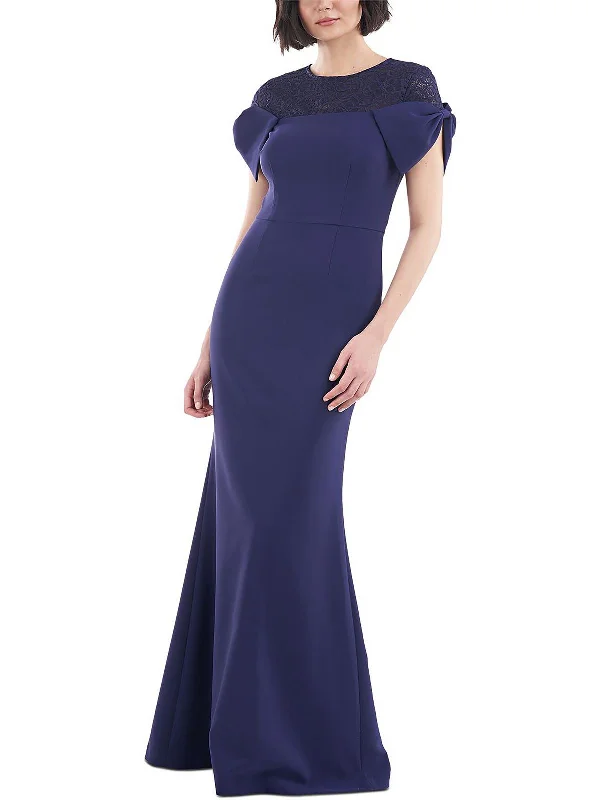 Womens Lace Trim Knot Sleeve Evening Dress