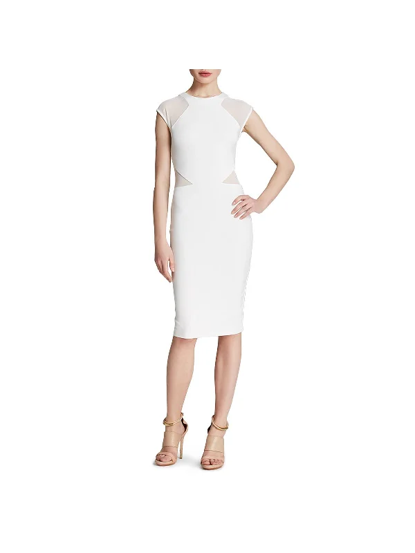 Womens Mesh Inset Sheath Cocktail Dress