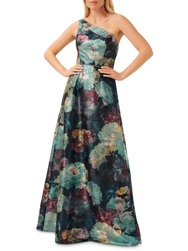 Womens Metallic Floral Evening Dress