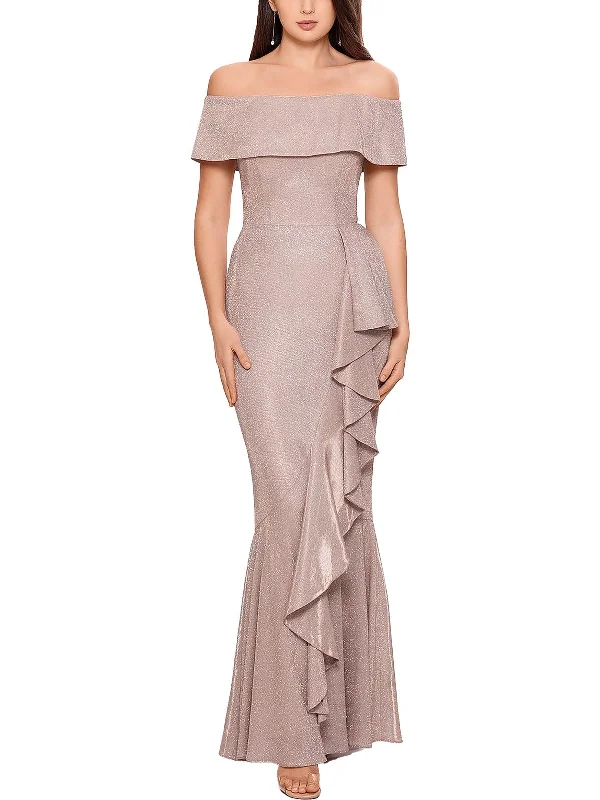 Womens Metallic Maxi Evening Dress