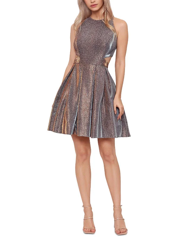 Womens Metallic Mini Cocktail and Party Dress