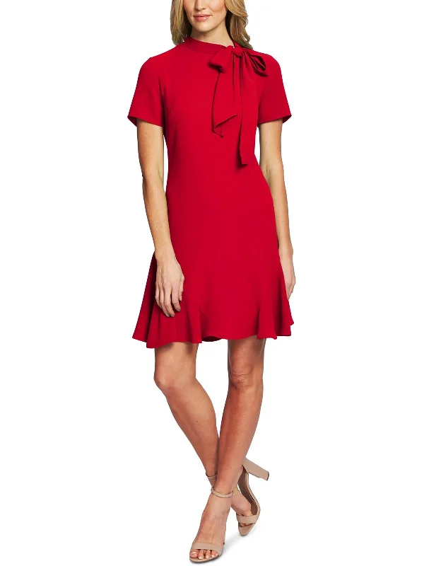 Womens Ruffled Bow Cocktail Dress