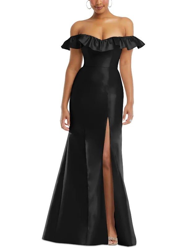 Womens Ruffled Polyester Evening Dress