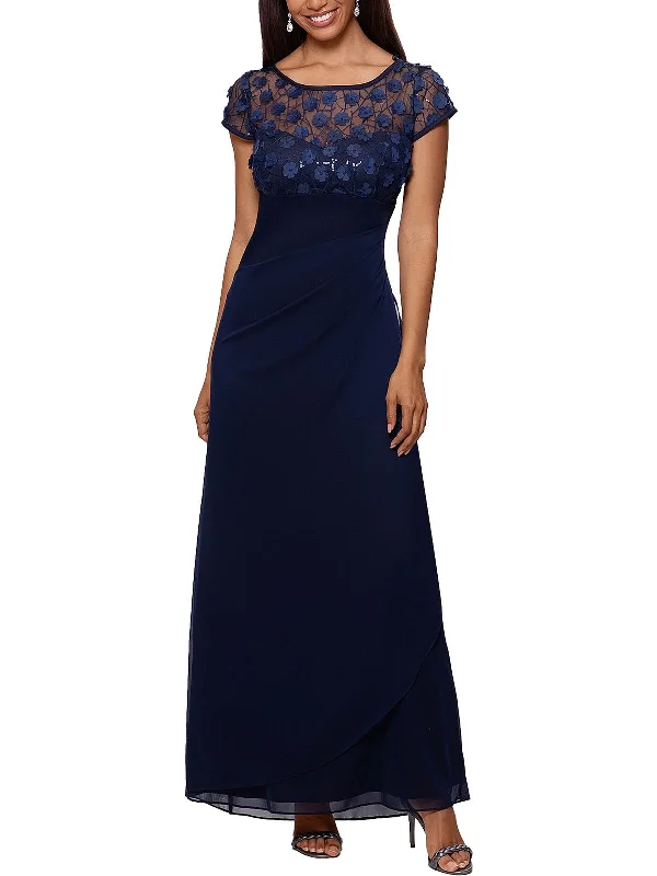 Womens Sequined Cap Sleeves Evening Dress