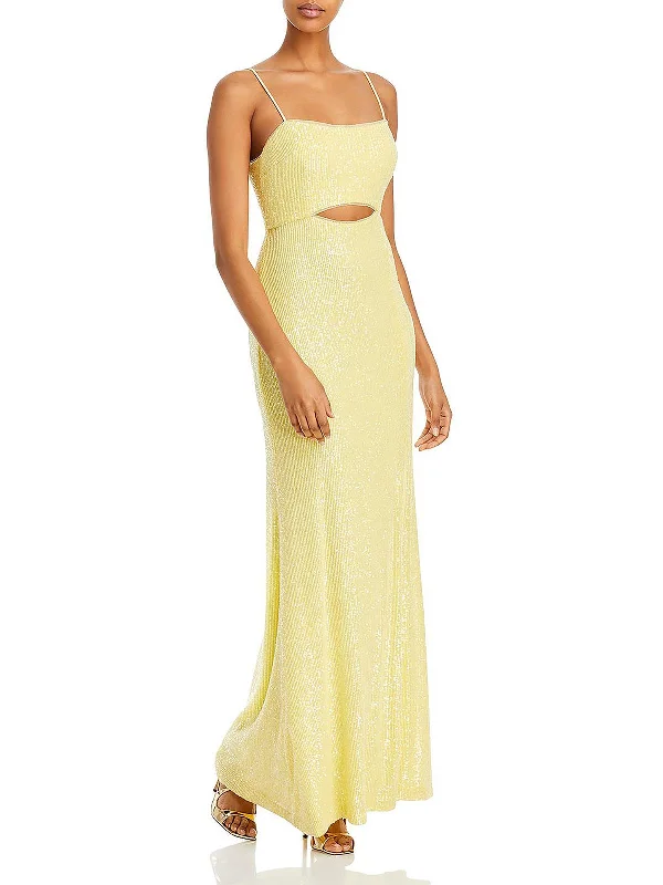 Womens Sequined Cut-Out Evening Dress