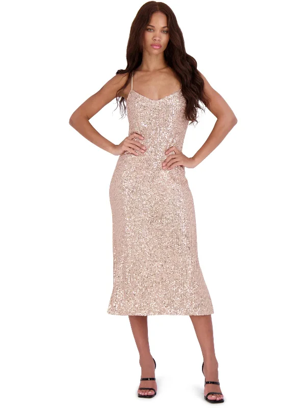 Womens Sequined Double Slit Slip Dress