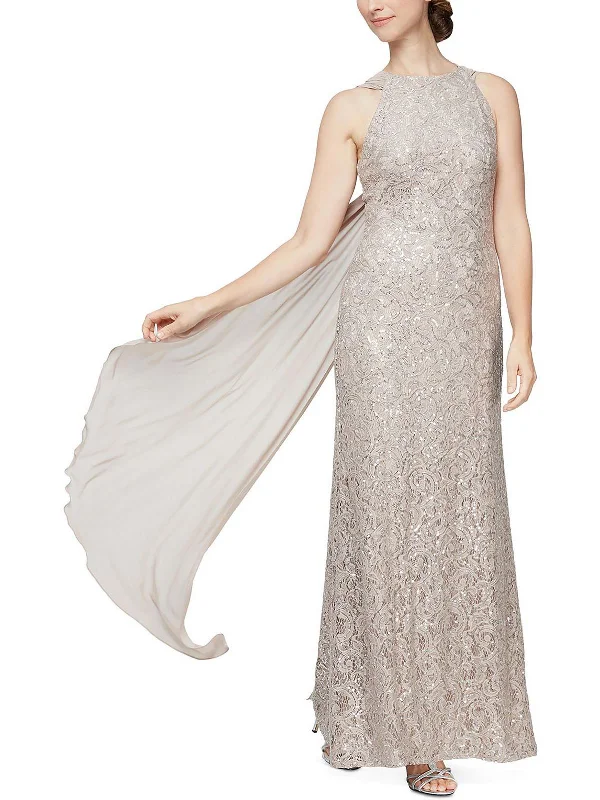 Womens Sequined Full Length Evening Dress