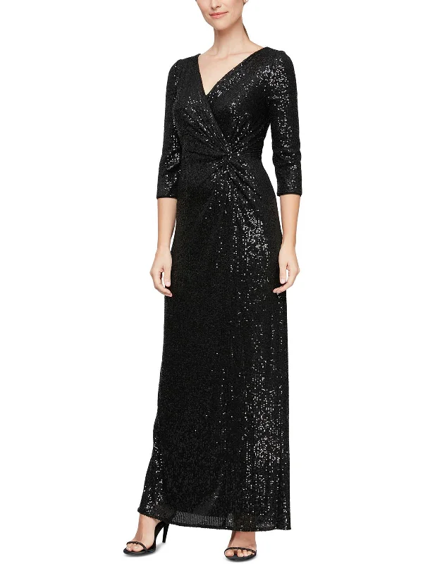 Womens Sequined Full Length Evening Dress