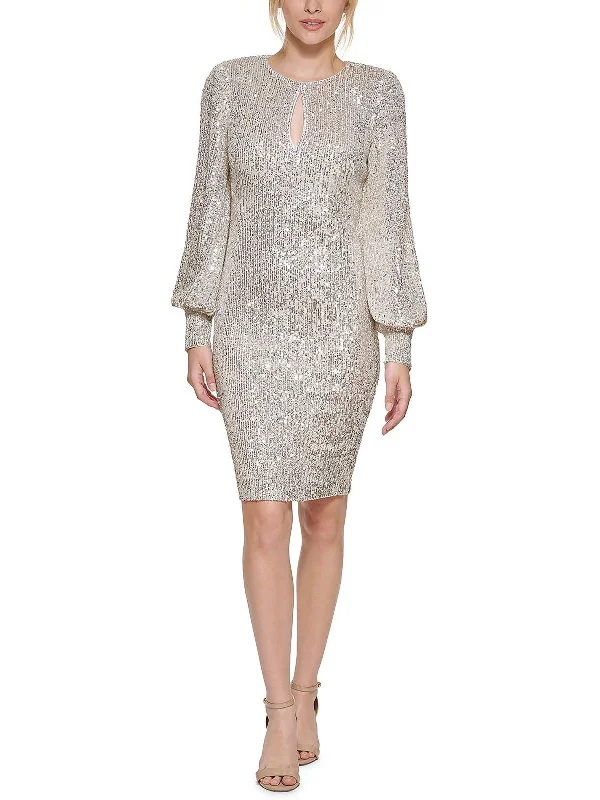 Womens Sequined Knee-Length Cocktail and Party Dress