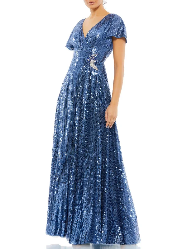 Womens Sequined Maxi Evening Dress