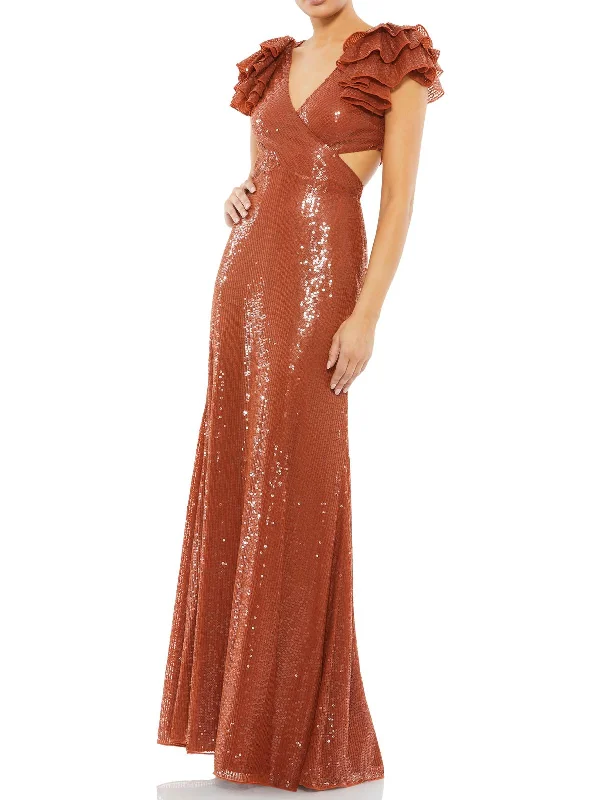 Womens Sequined Maxi Evening Dress