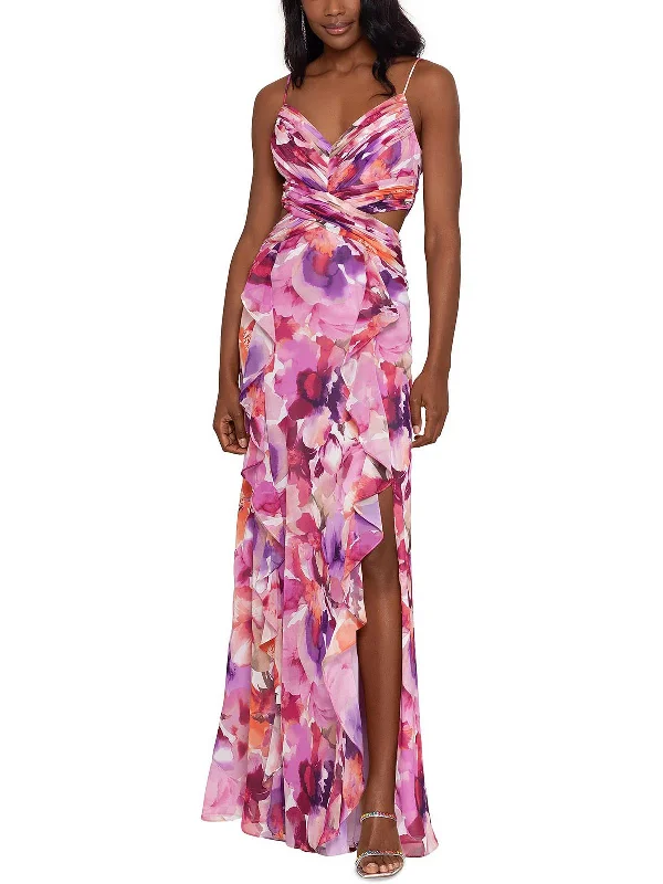 Womens Sheer Cut-Out Evening Dress