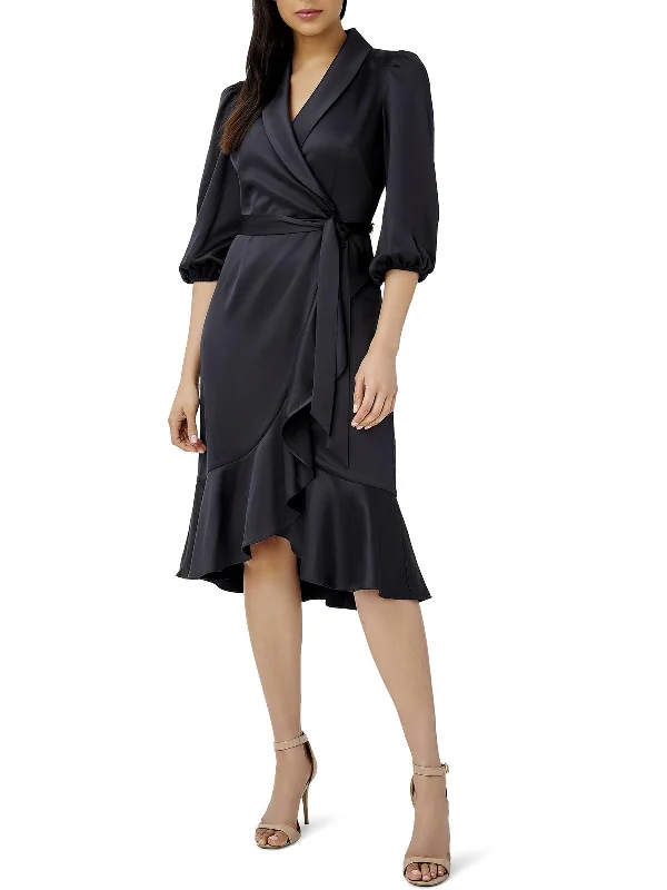 Womens Surplice Mid Calf Wrap Dress